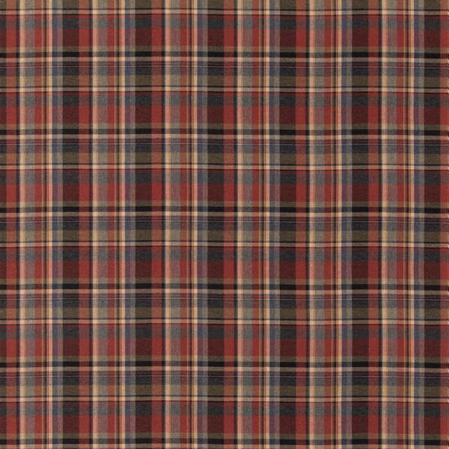 Charcoal and muted red wool plaid with layered fine tan, grey and black lines