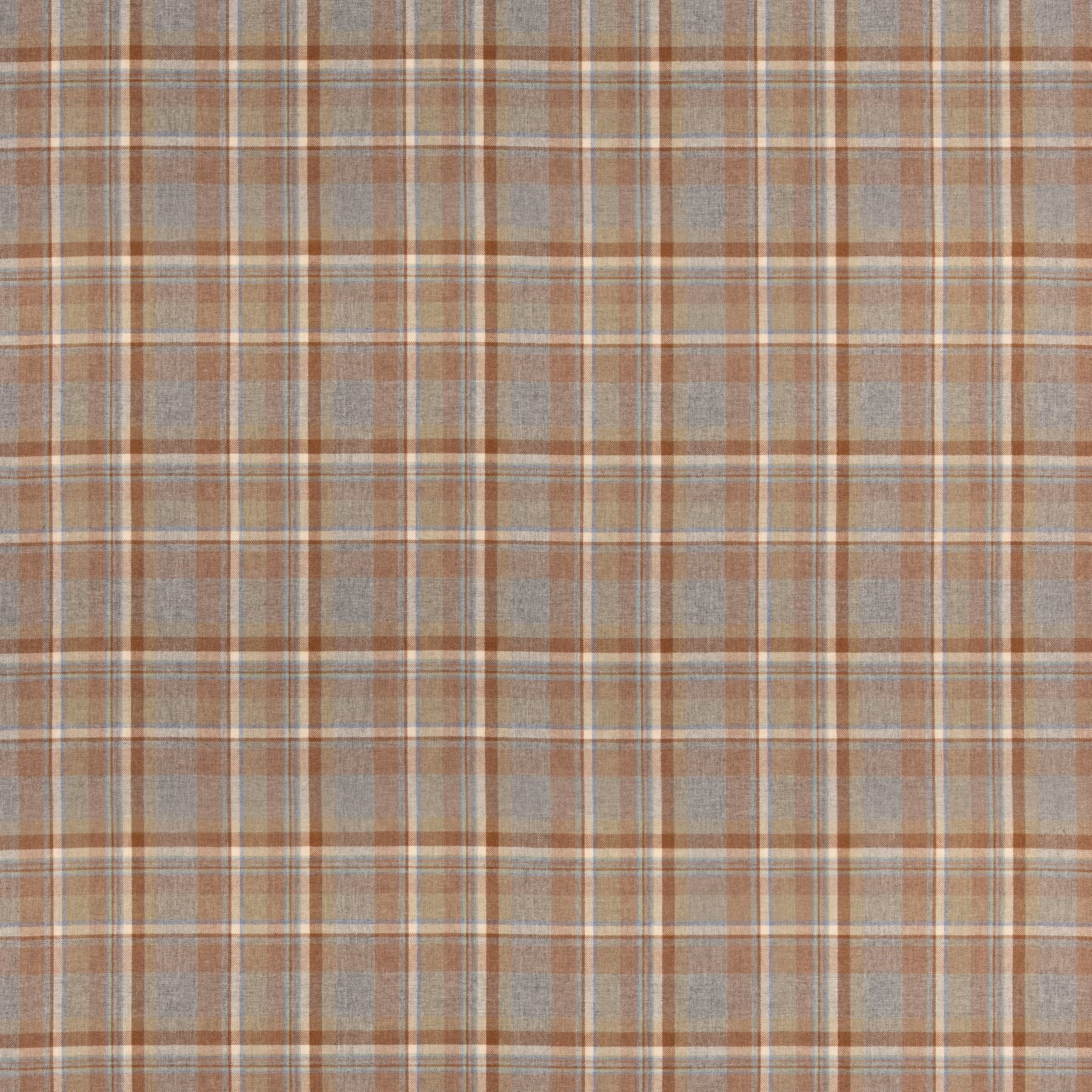 Fawn and aqua wool plaid with rust lines and a softly textured weave