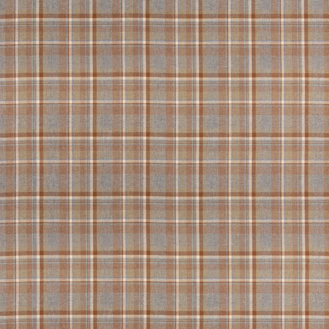 Fawn and aqua wool plaid with rust lines and a softly textured weave