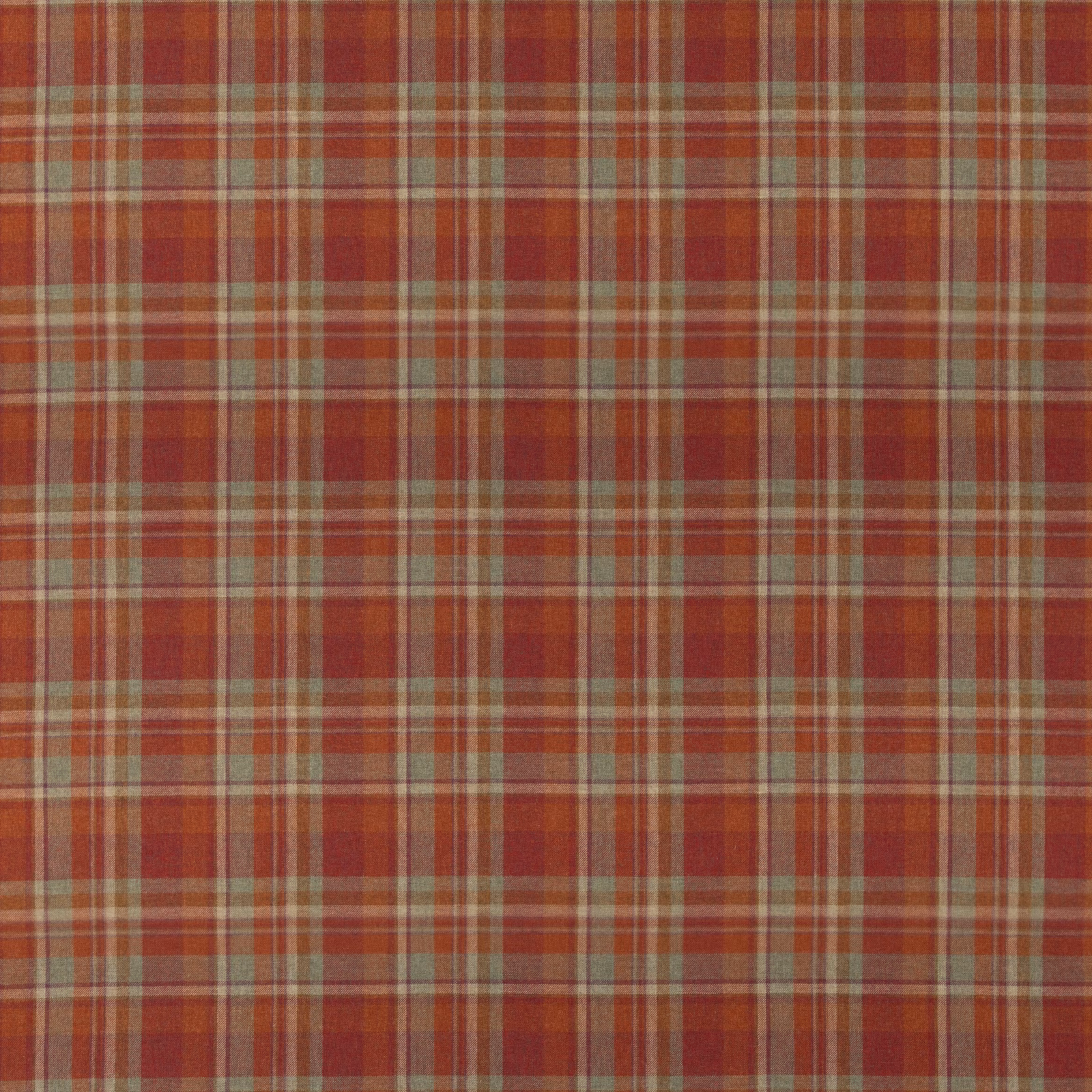 Russet wool plaid with muted olive, cream and brick-red woven checks