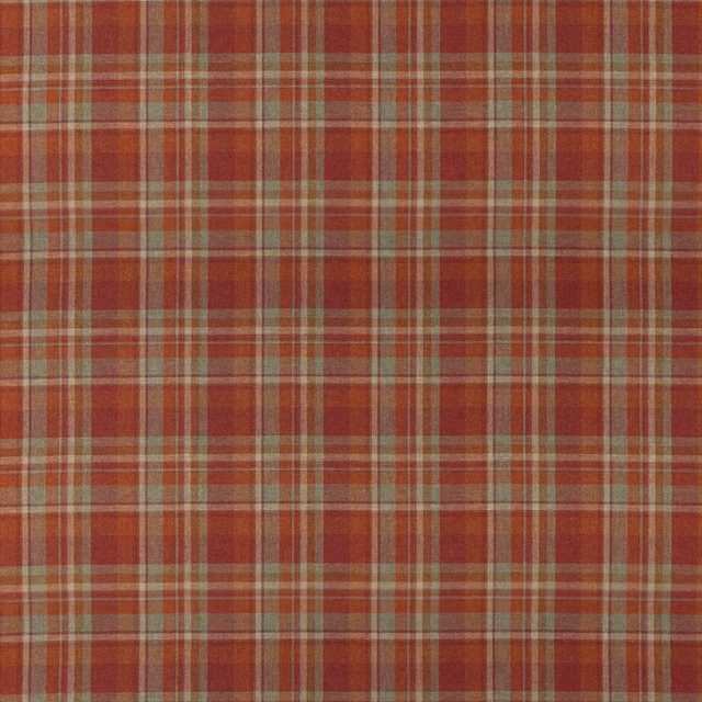 Russet wool plaid with muted olive, cream and brick-red woven checks
