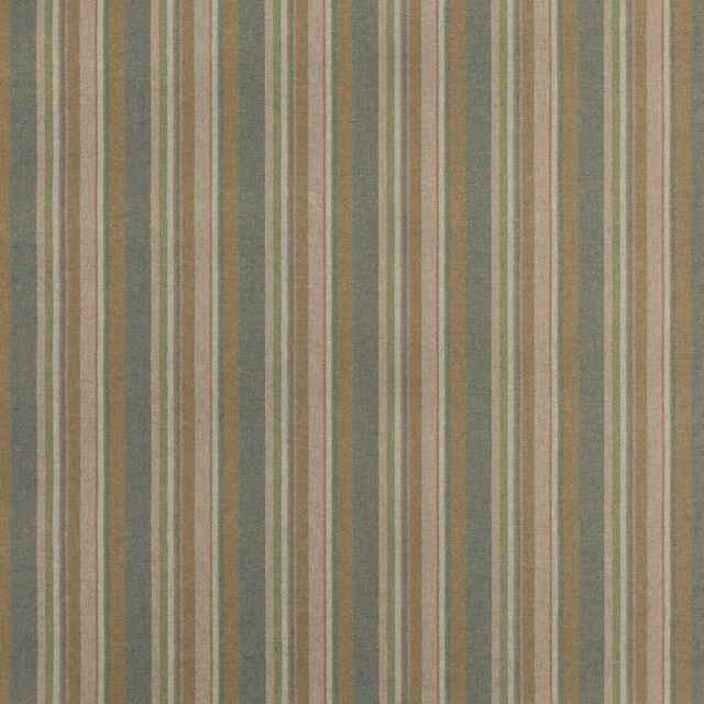 Muted lovat green wool with fine vertical ochre, taupe and cream stripes