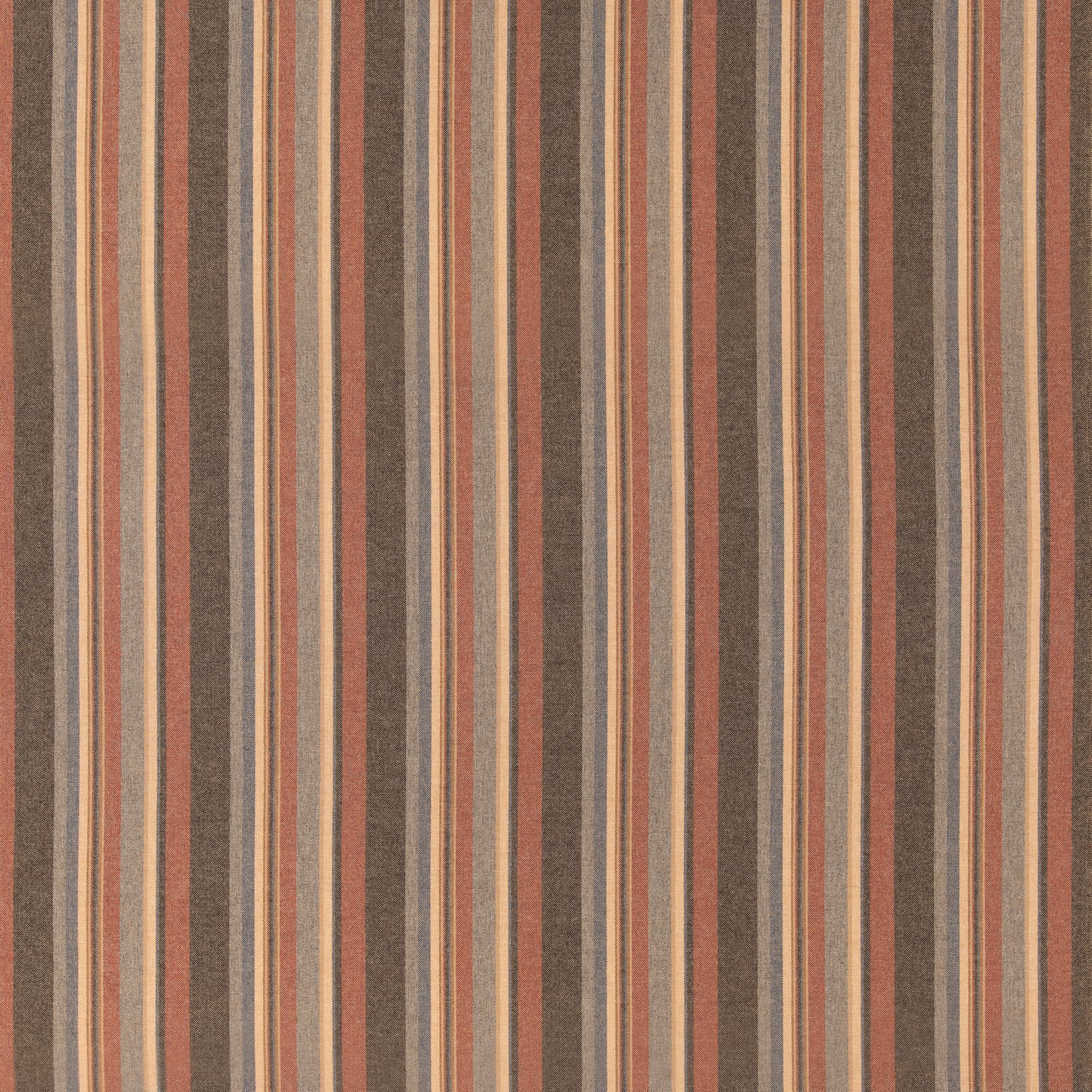 Russet and slate vertical wool stripes with fine cream and tan lines