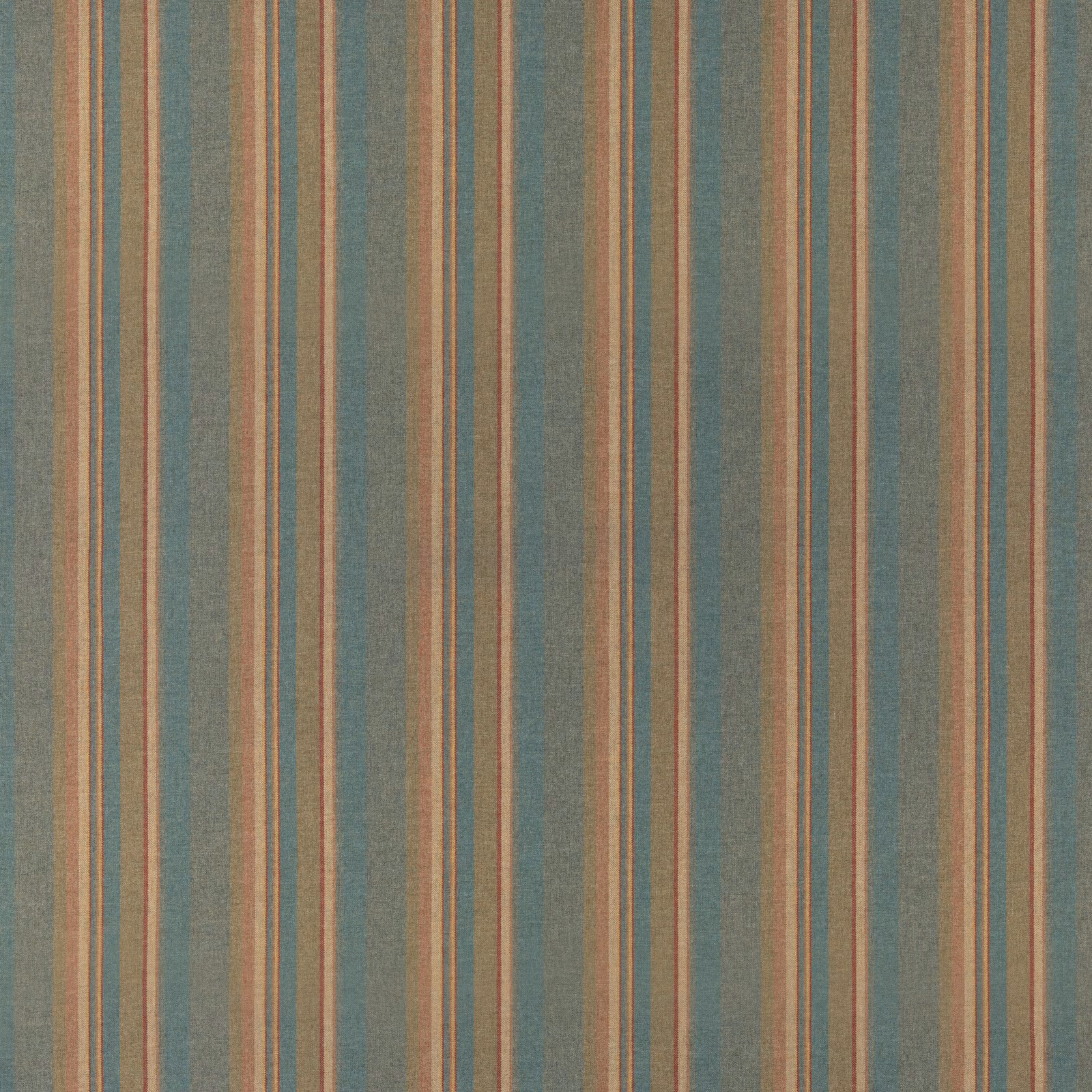Muted teal wool stripe with olive, camel and terracotta vertical lines