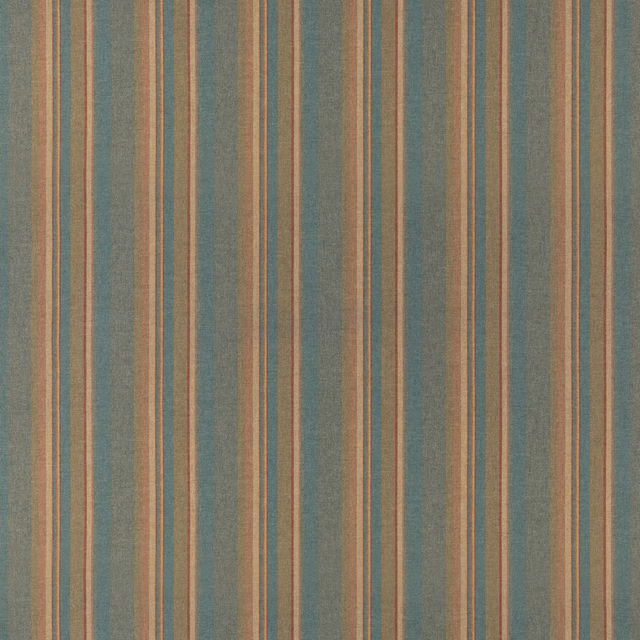 Muted teal wool stripe with olive, camel and terracotta vertical lines
