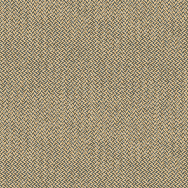Muted teal wallpaper with a small interlocking basketweave pattern and sandy beige detail