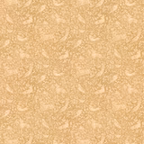 Warm parchment wallpaper with dense biscuit-gold scrolling leaves and floral curls