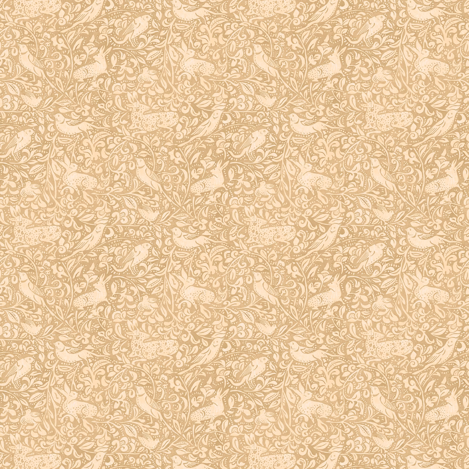 Warm stone-beige botanical scroll wallpaper on a creamy textured ground