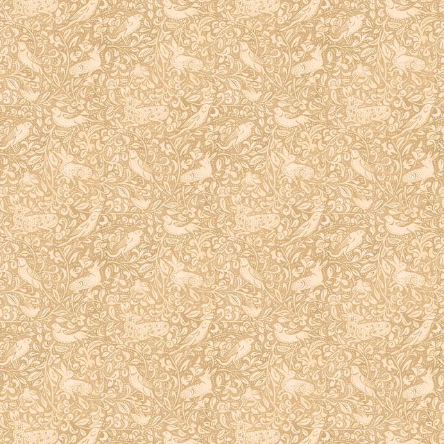 Warm stone-beige botanical scroll wallpaper on a creamy textured ground