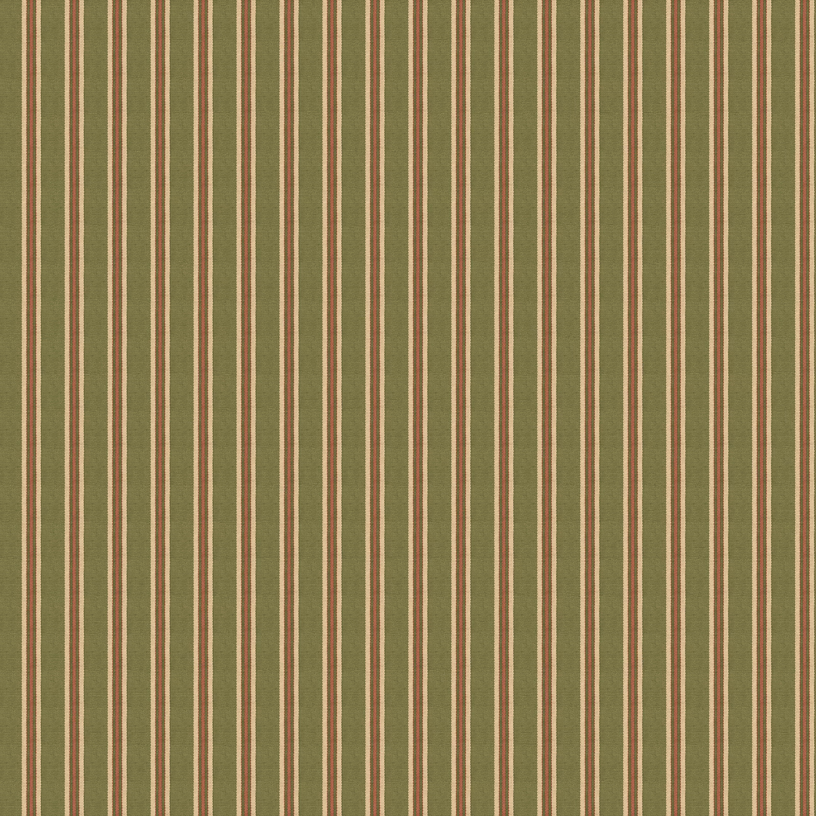 Muted olive wallpaper with narrow cream and dark vertical stripes