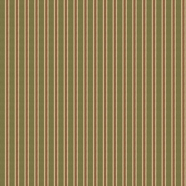 Muted olive wallpaper with narrow cream and dark vertical stripes