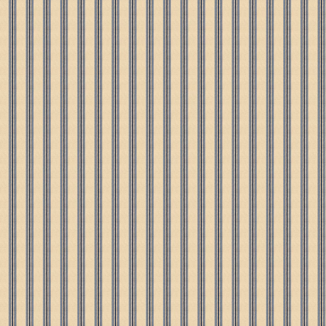 Warm cream wallpaper with closely spaced vertical indigo-blue pinstripes and subtle surface grain