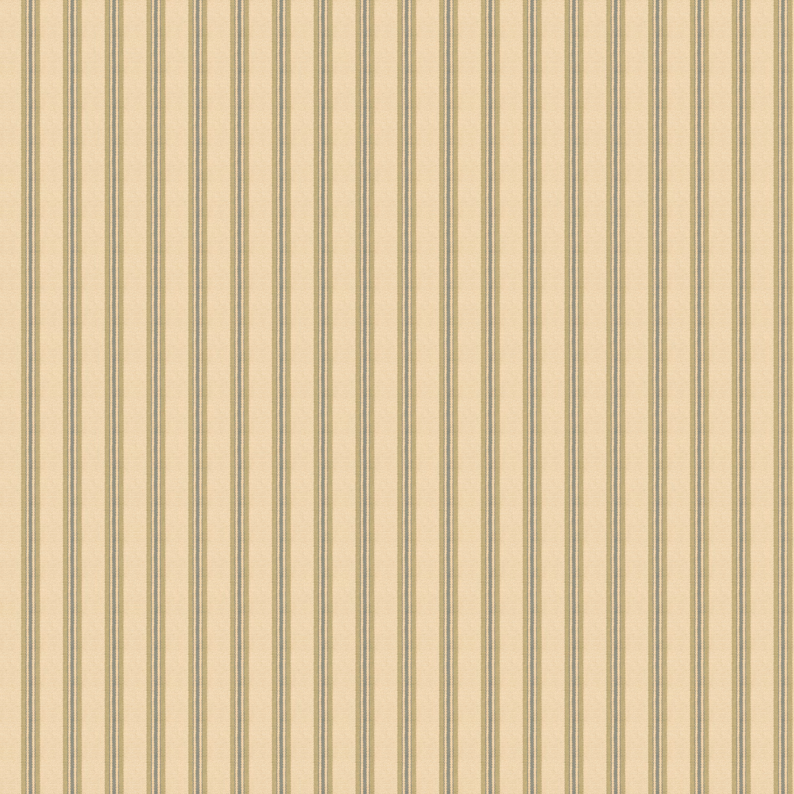 Warm beige wallpaper with fine muted lovat-green vertical pinstripes