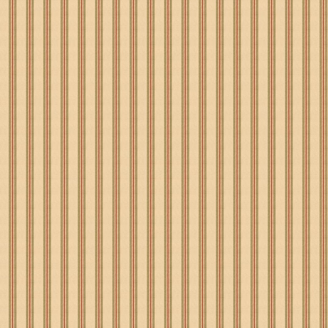 Moss green, terracotta and cream narrow vertical stripes on a warm beige ground