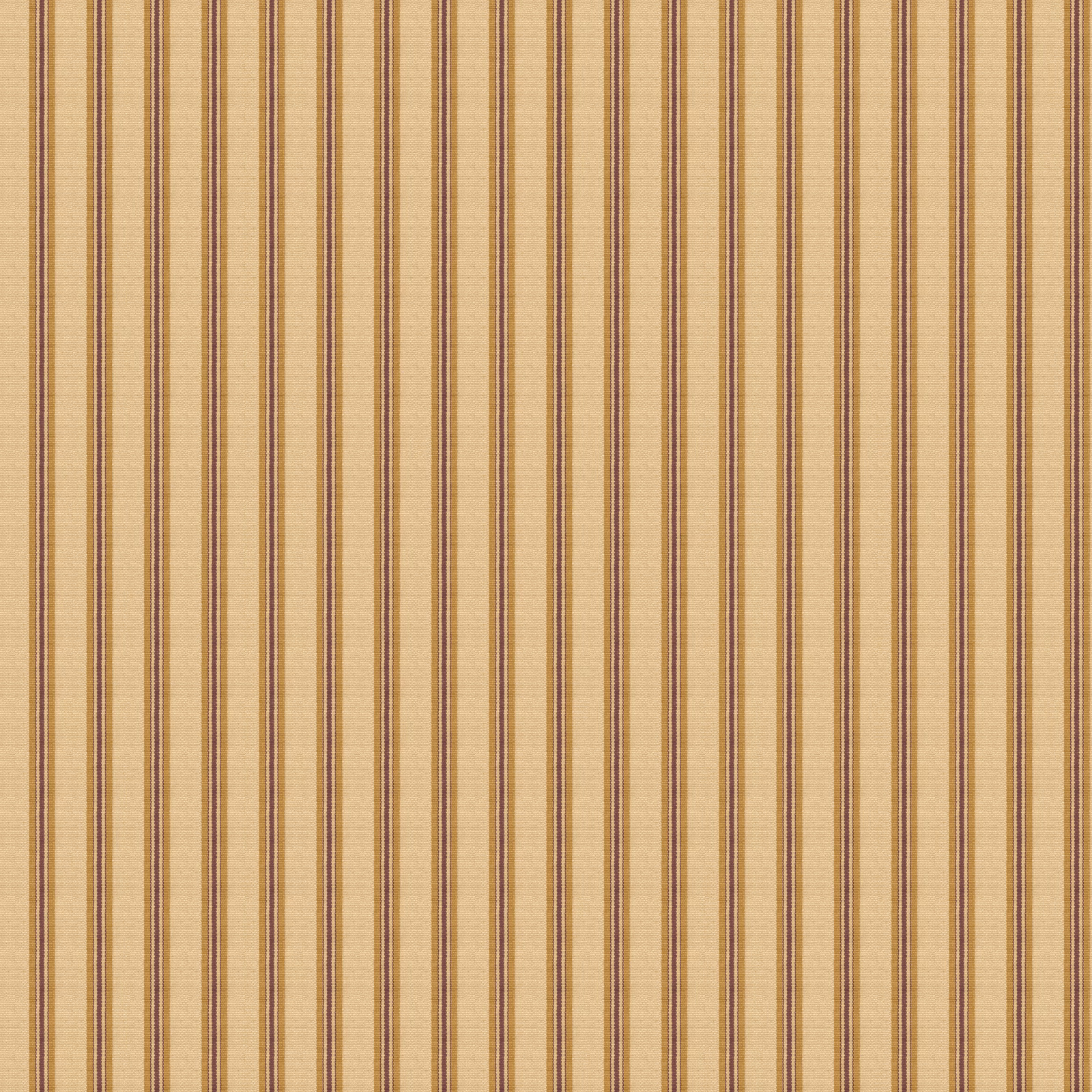 Warm ochre wallpaper with fine vertical brown and muted rust stripes