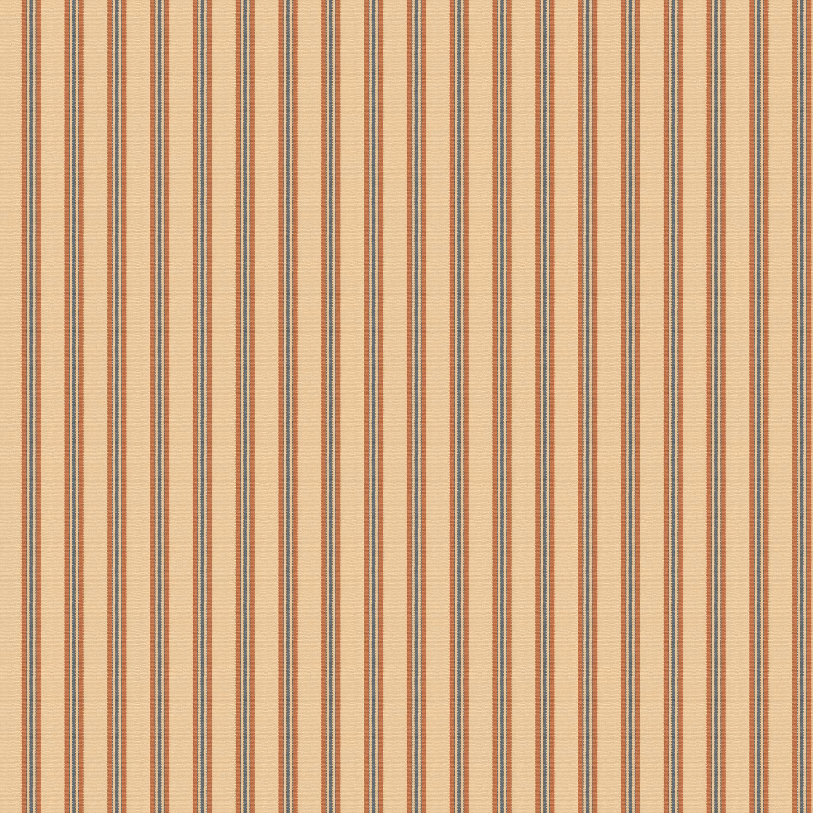 Warm terracotta, cream and muted blue-grey narrow vertical stripes on wallpaper
