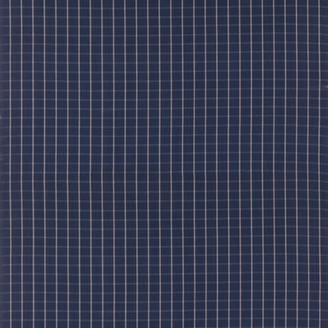 Deep indigo cotton check with fine grey-blue intersecting lines