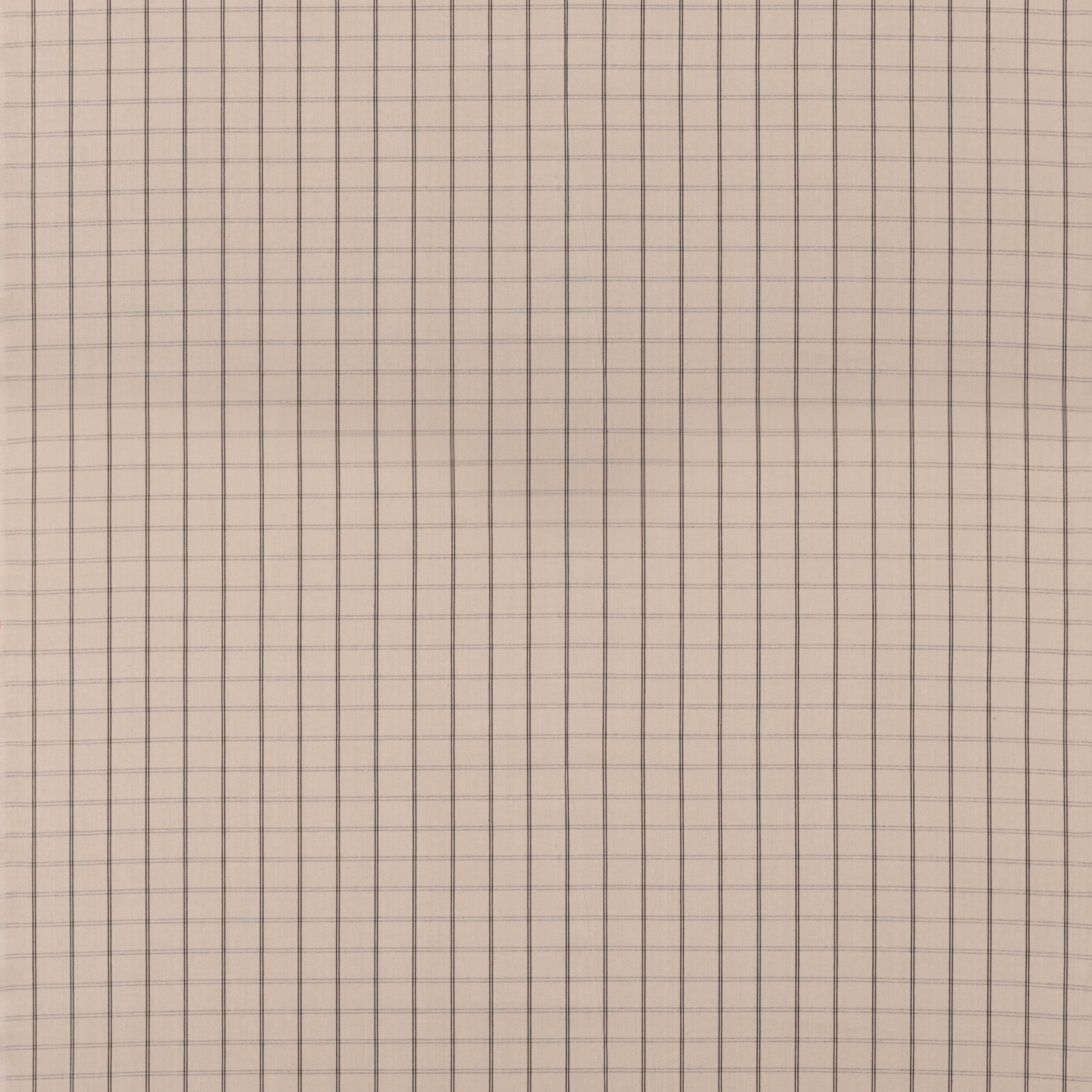 Stone beige cotton fabric with fine taupe-grey checked lines and subtle woven texture