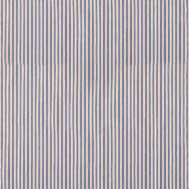 Dusty blue and ivory close-set vertical stripes with a lightly textured woven surface