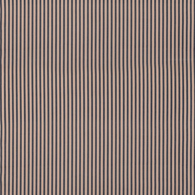Fine vertical indigo and warm taupe stripes on a textured cotton ground