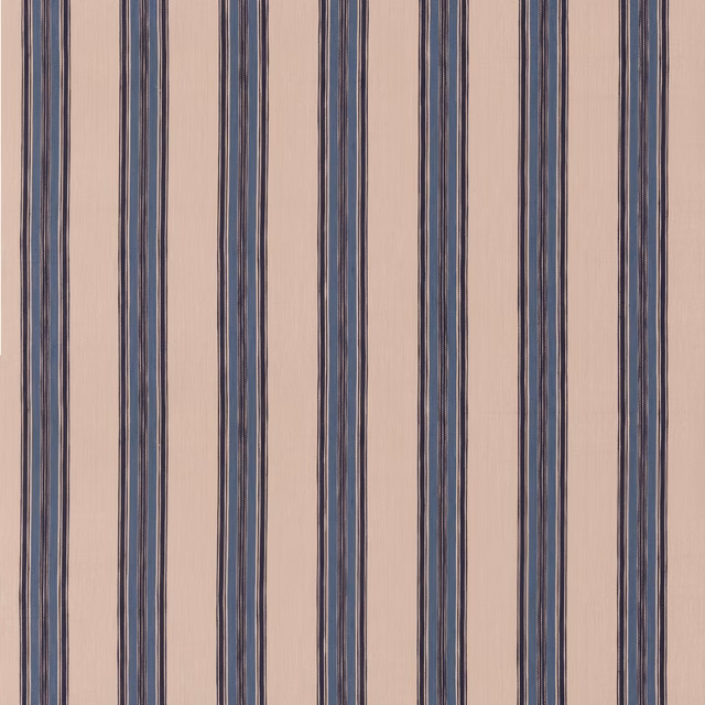 Indigo and blush vertical stripes with fine tonal lines on a cotton ground