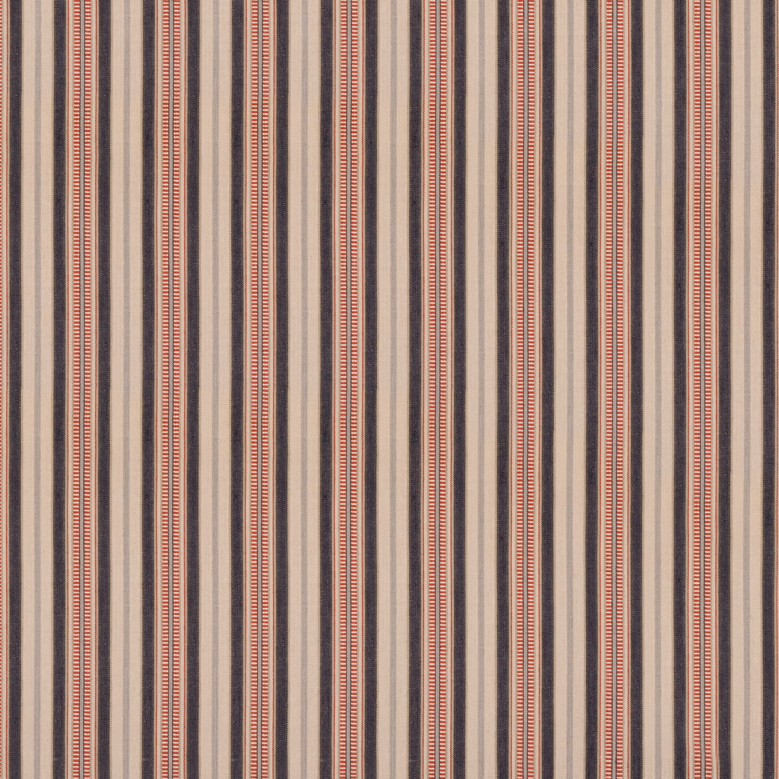 Indigo, red and taupe vertical woven stripes with fine ribbed texture