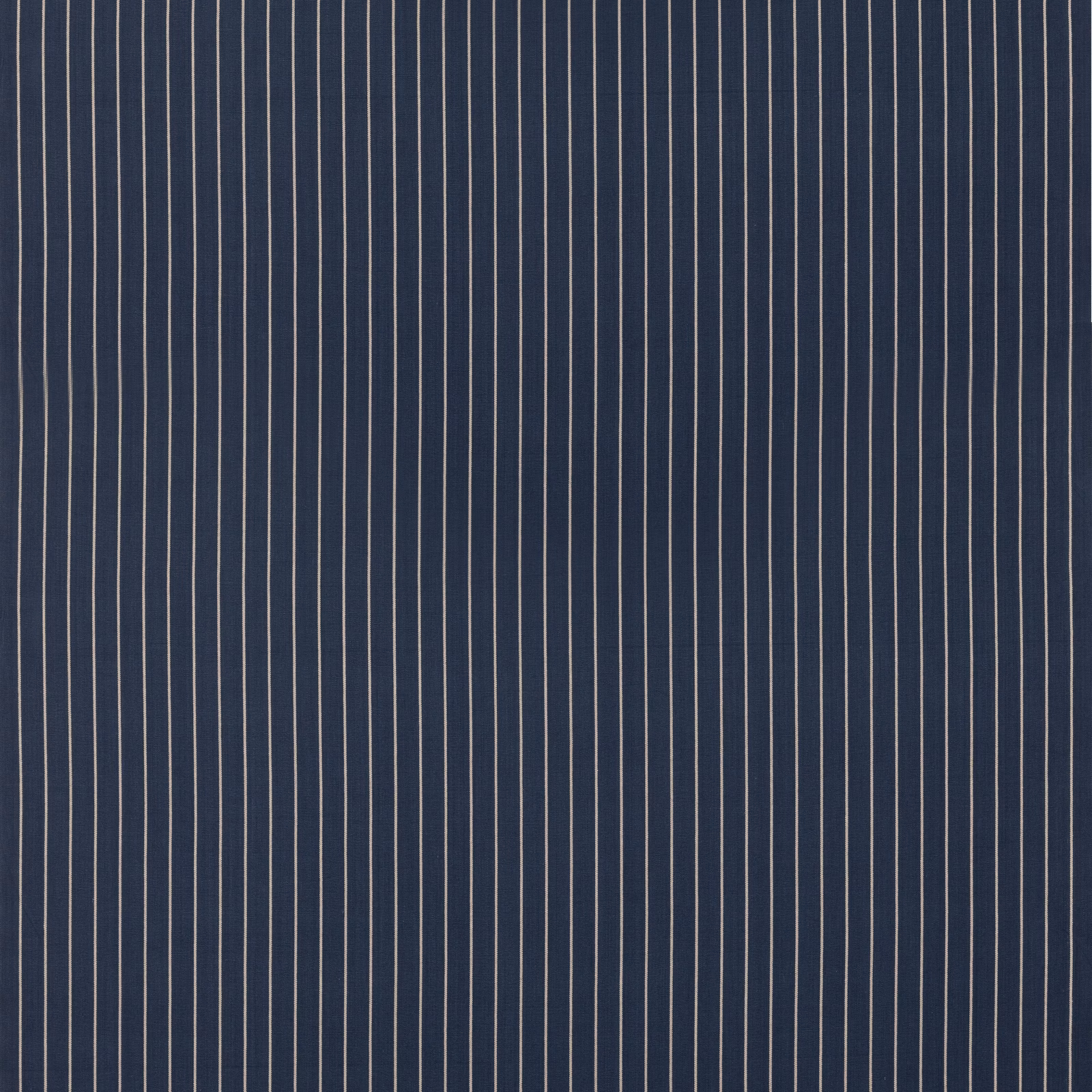 Deep indigo cotton with fine pale vertical pinstripes and a subtle woven texture