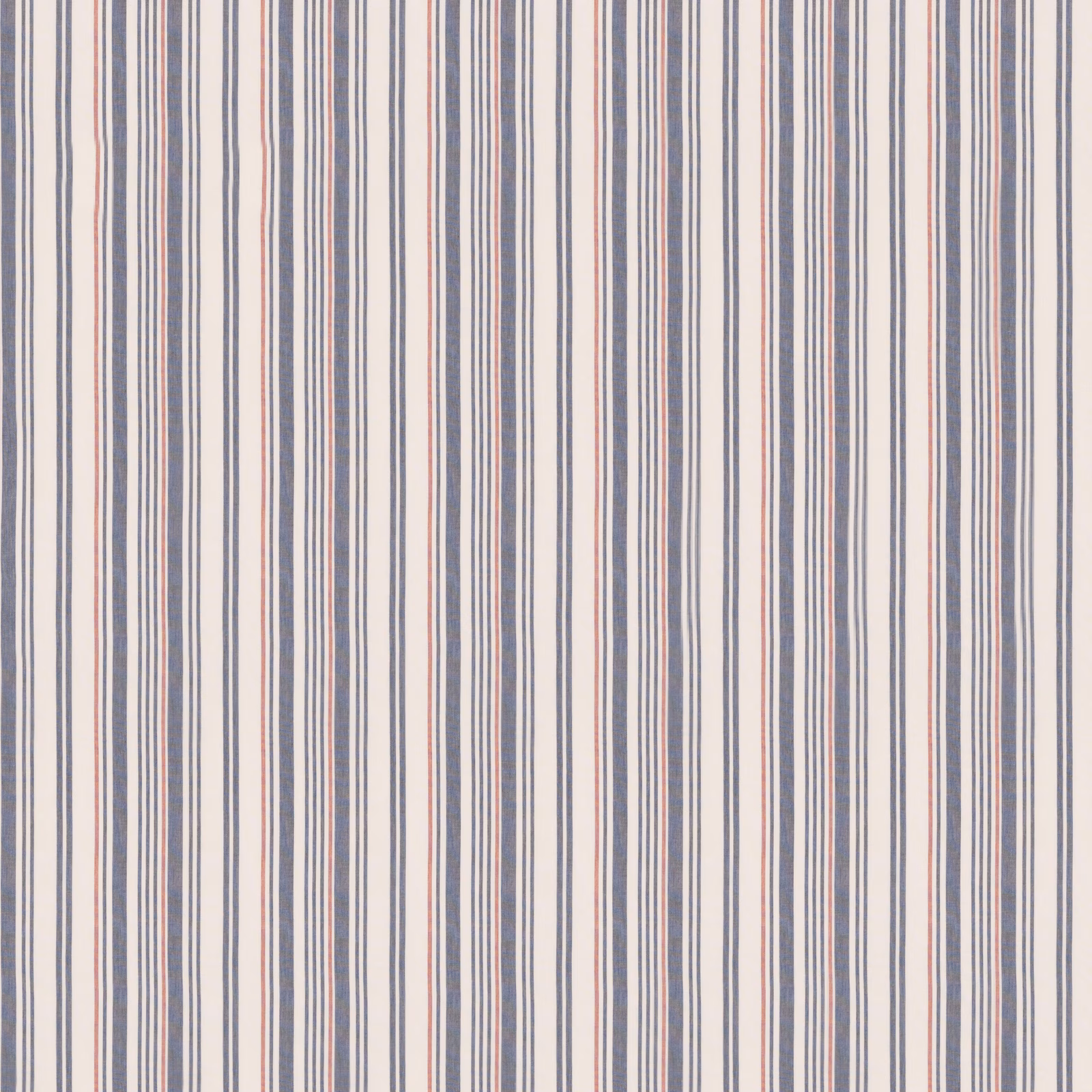 Fine indigo and red vertical stripes on a warm cream cotton ground
