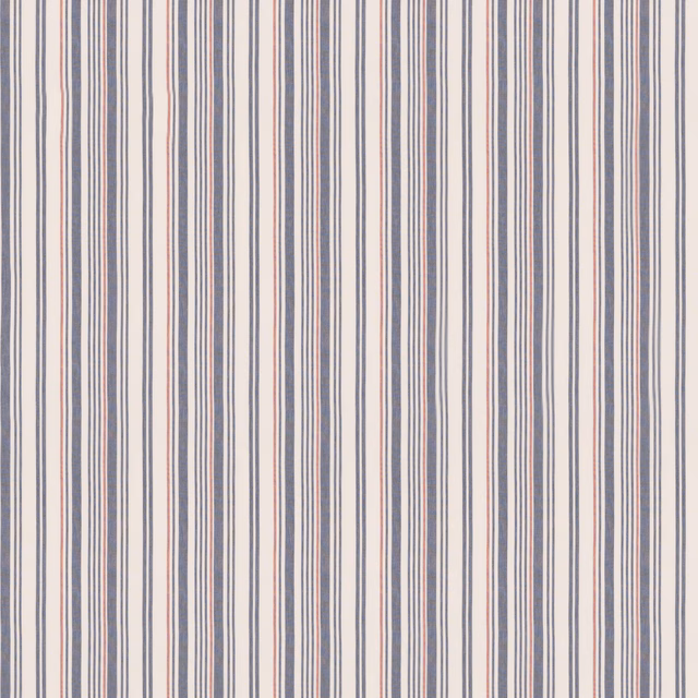 Fine indigo and red vertical stripes on a warm cream cotton ground