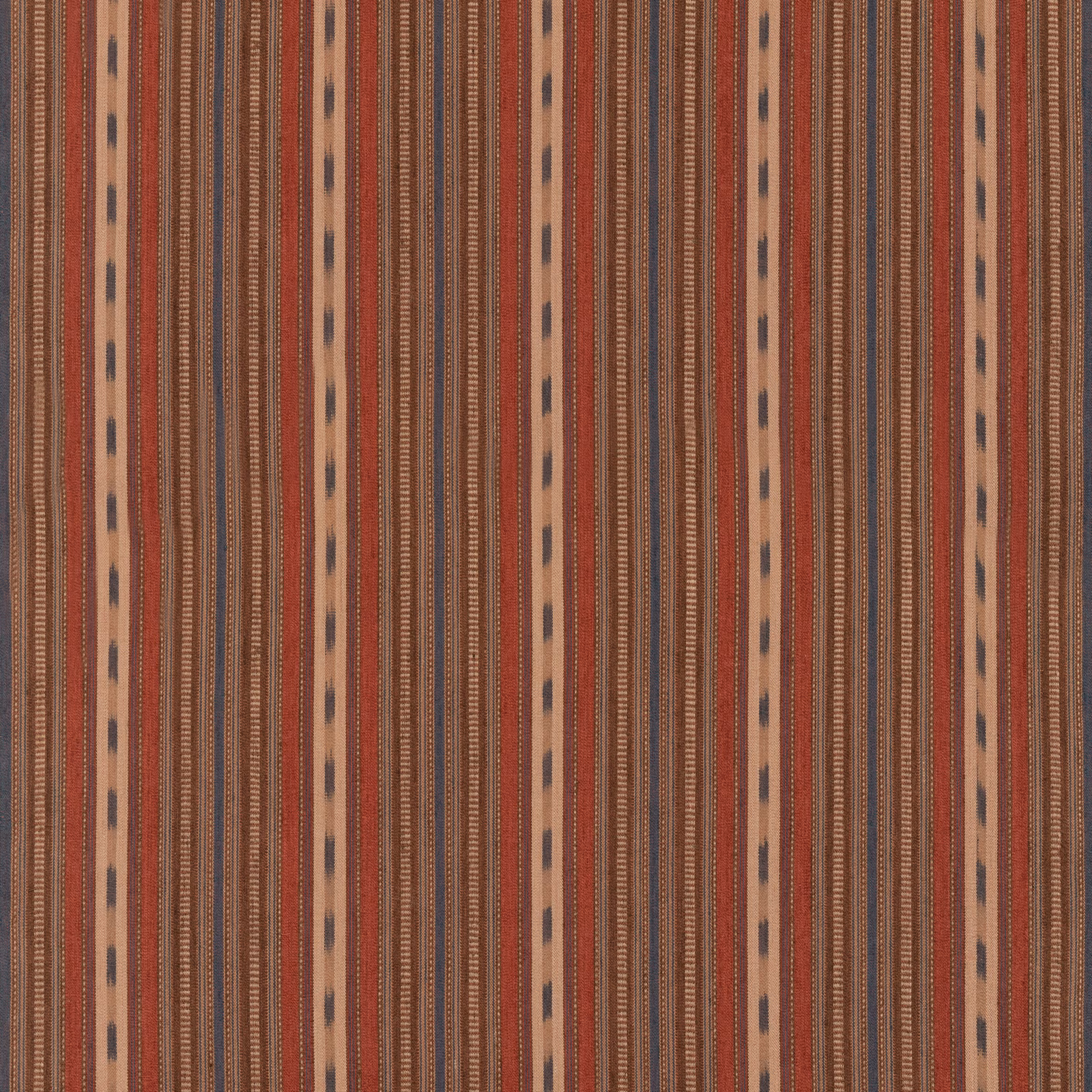 Rust and muted blue vertical stripe fabric with fine textured woven detailing