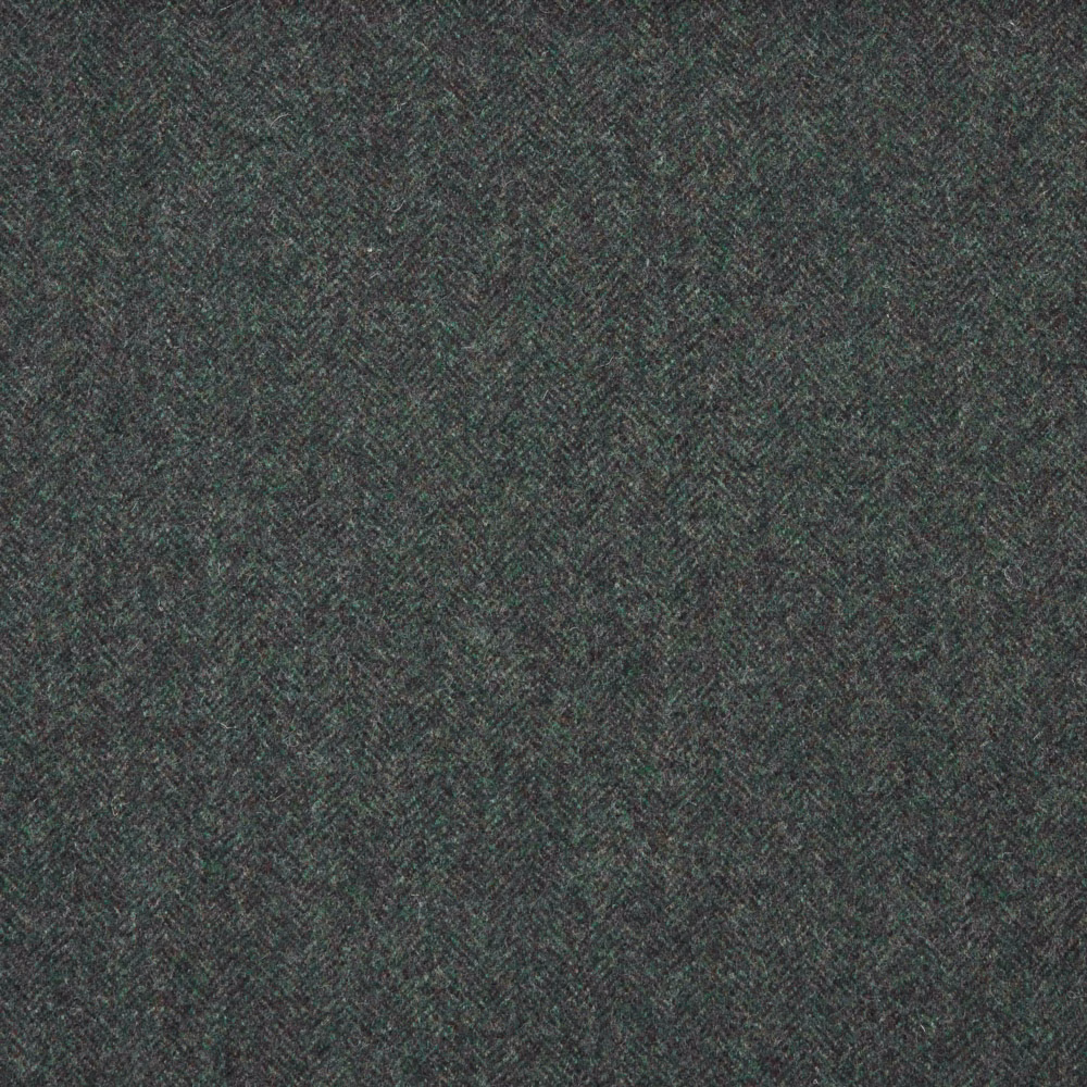 Close view of charcoal green-grey fabric with a fine woven herringbone texture