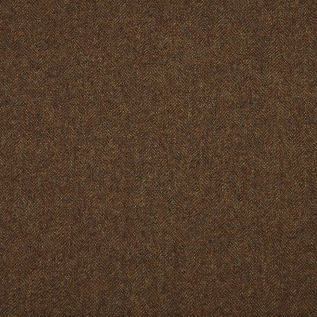 Dark brown herringbone fabric with mottled warm threads and a tight chevron texture