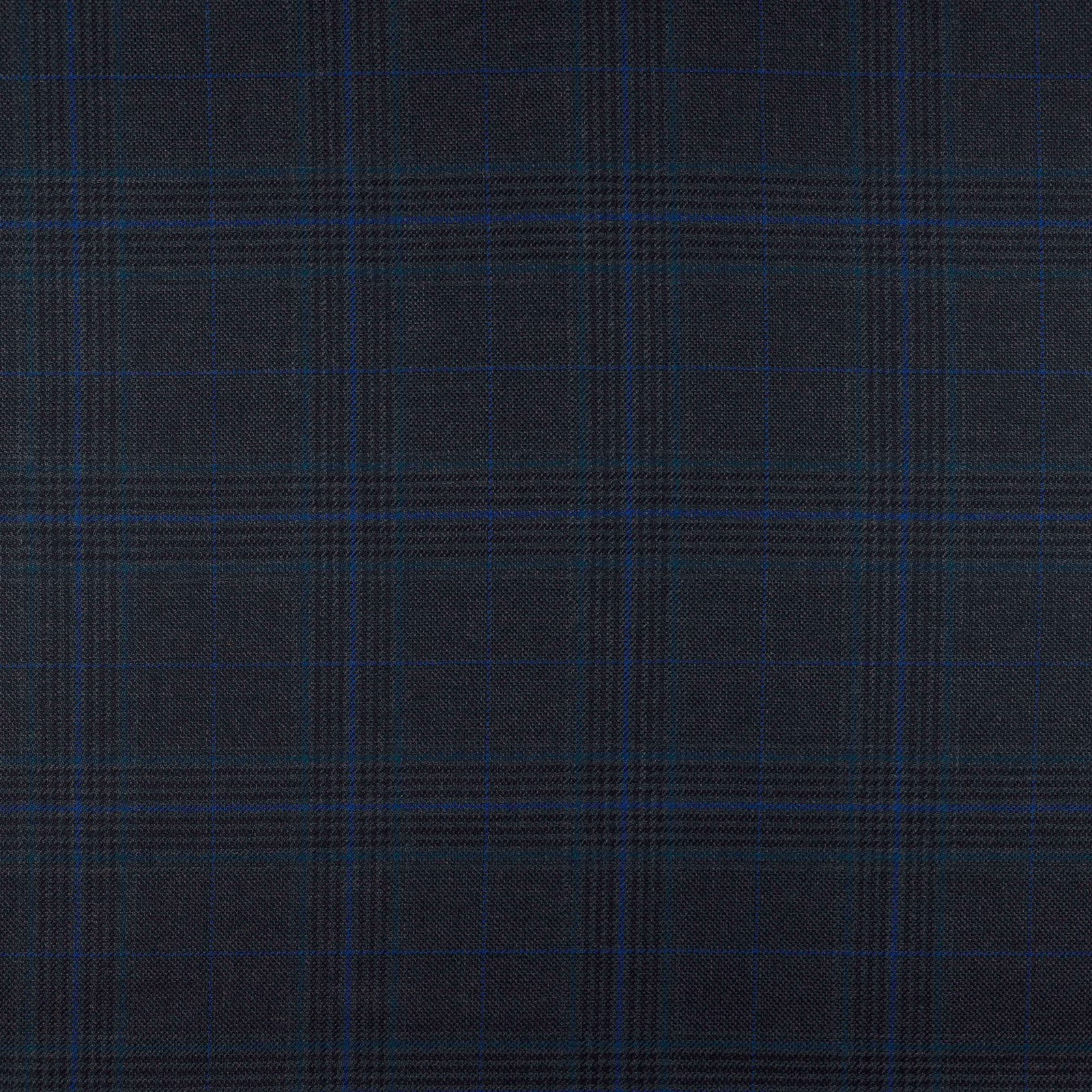Deep navy and charcoal plaid with fine blue lines in a tightly woven texture