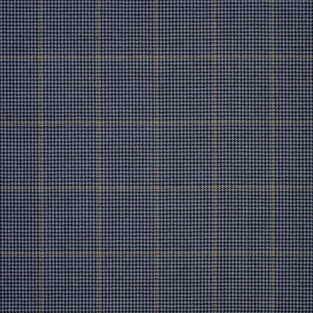Ink-blue and blue-grey houndstooth fabric with subtle windowpane checks