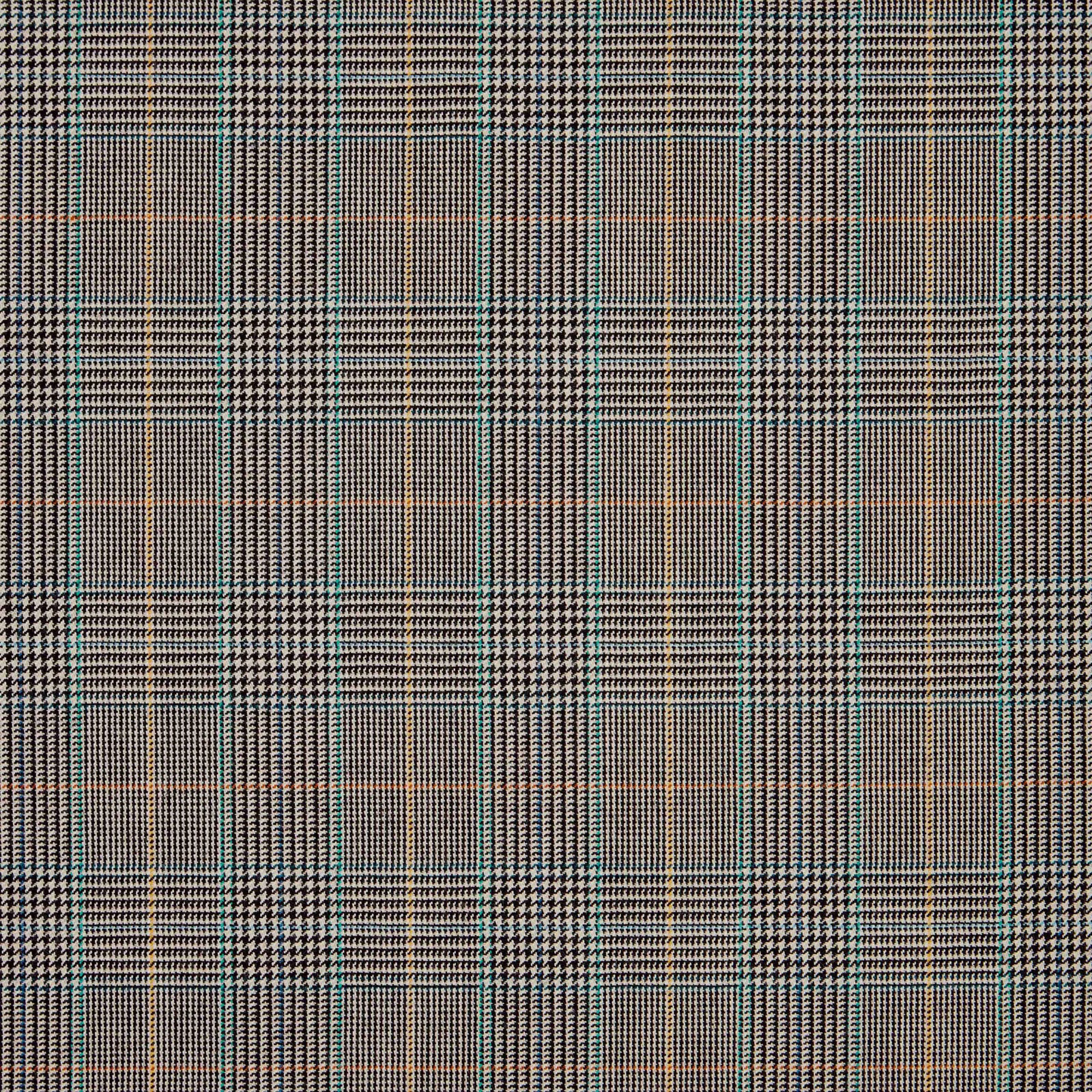 Charcoal, cream and muted teal woven plaid with fine textured checks