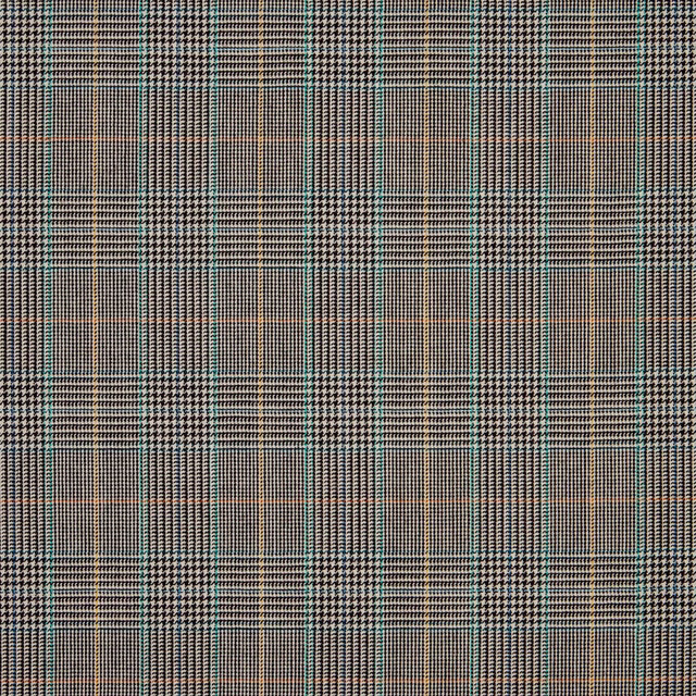 Charcoal, cream and muted teal woven plaid with fine textured checks