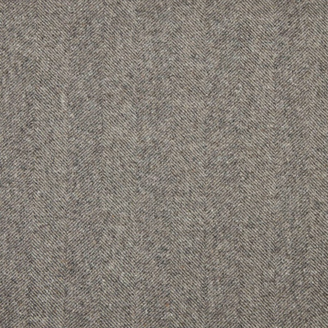 Warm taupe-grey fabric with fine vertical herringbone and softly flecked woven texture