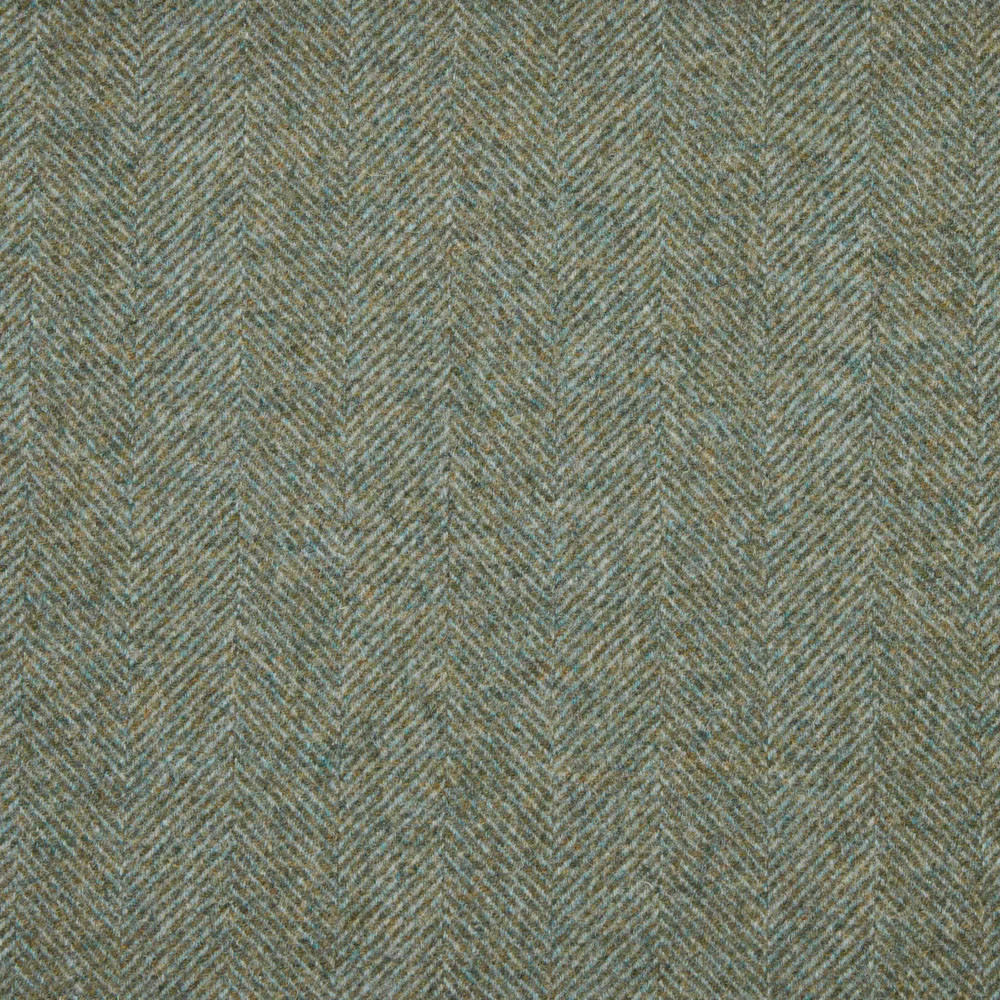 Muted blue-grey herringbone weave with fine tan and beige threads