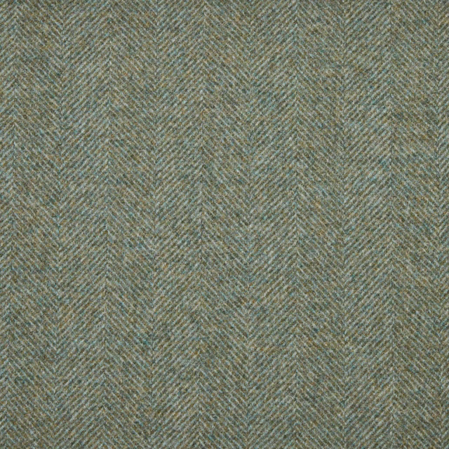 Muted blue-grey herringbone weave with fine tan and beige threads
