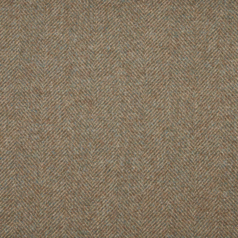 Taupe-brown herringbone weave with subtle blue-grey threads in close-up