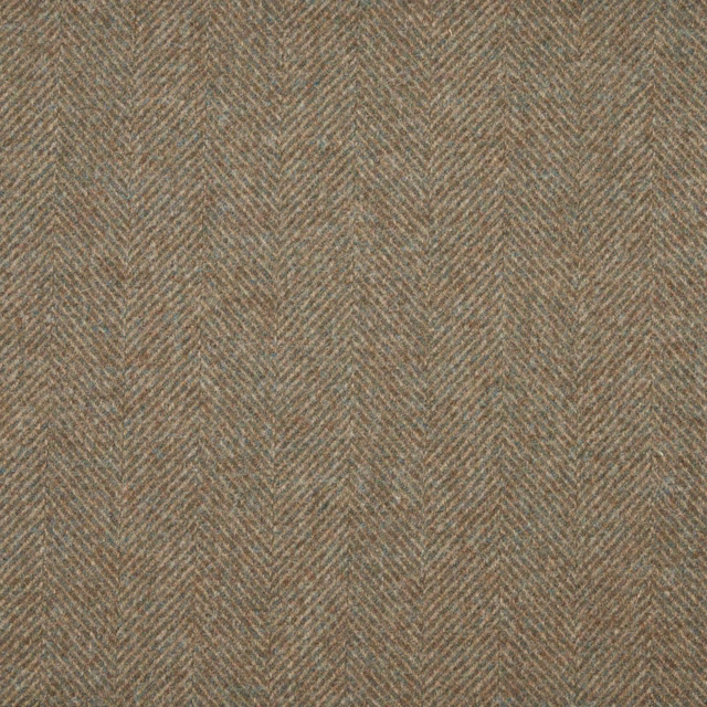 Taupe-brown herringbone weave with subtle blue-grey threads in close-up