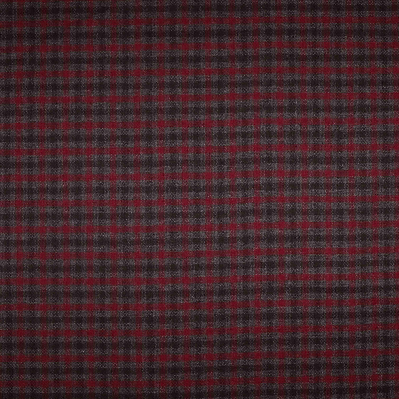 Dark red and charcoal plaid with a close, softly textured woven check