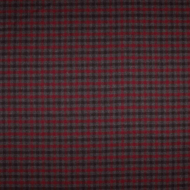 Dark red and charcoal plaid with a close, softly textured woven check