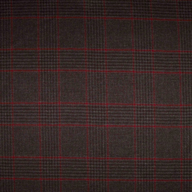 Charcoal-brown ribbed upholstery fabric with fine red windowpane checks