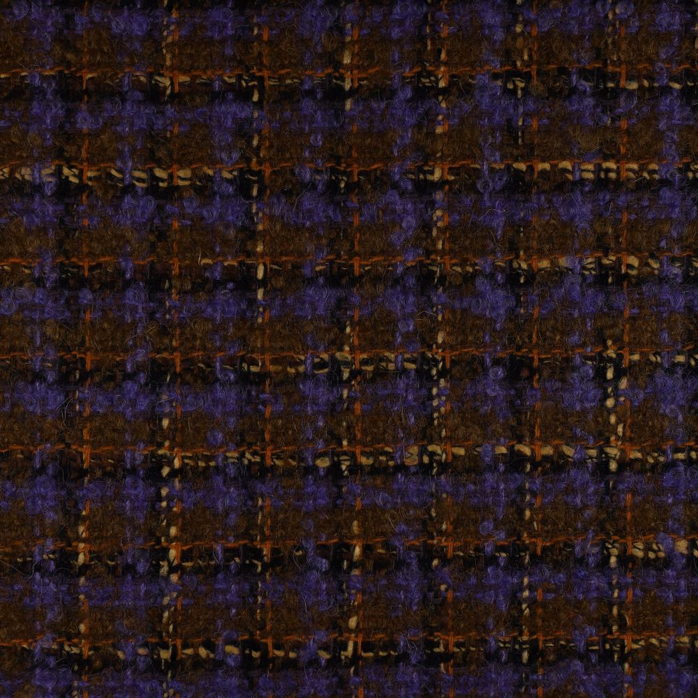 Deep aubergine woven textile with indigo texture and broken bronze horizontal bands