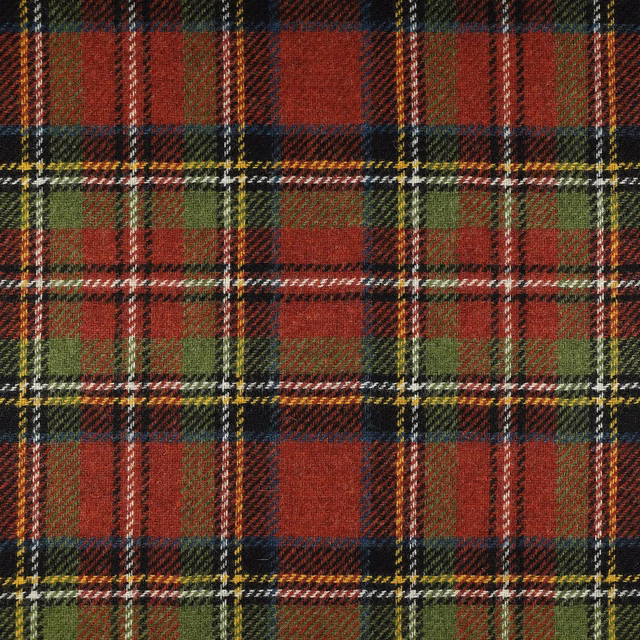 Brick red, olive and navy tartan with fine cream and yellow woven lines