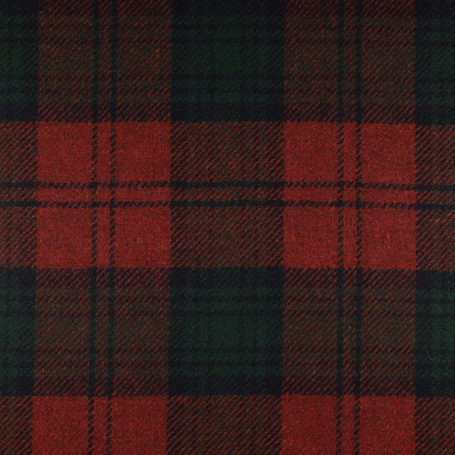 Deep forest green and brick red woven tartan with broad checks