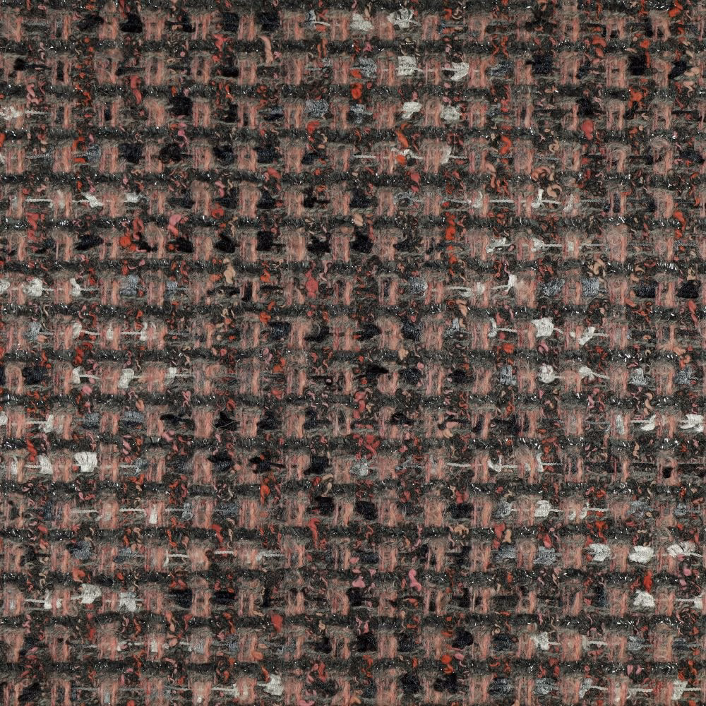 Close-up of charcoal textured weave with dusty rose, grey and ivory flecks