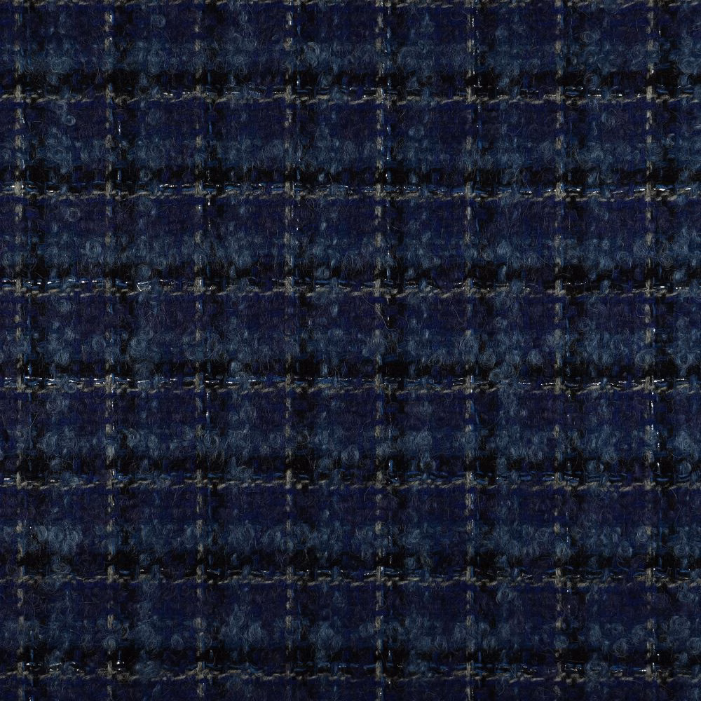 Deep ink-navy woven fabric with irregular checked bands and flecked blue texture