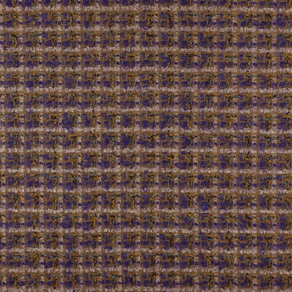 Mottled brown and violet woven check with flecks of ochre and cream